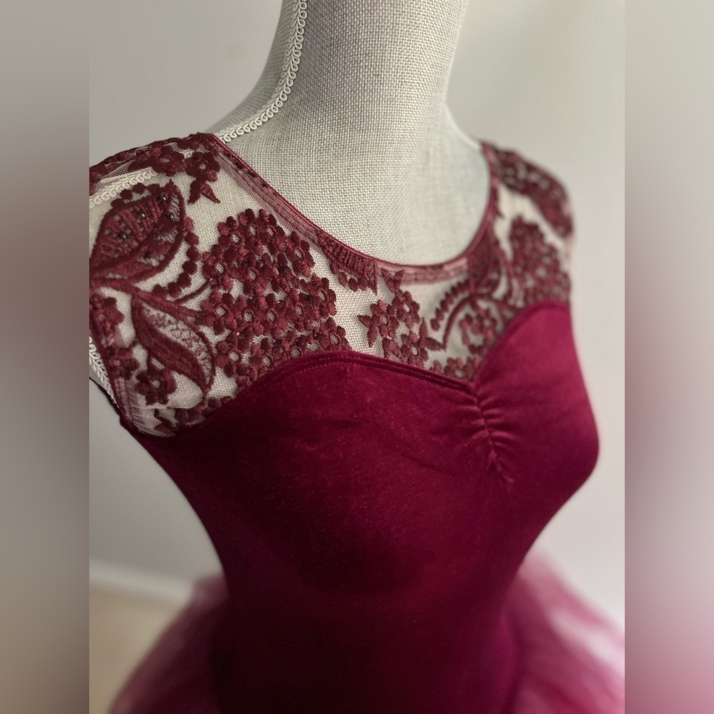 Revolution Dancewear RC18542 Size SA Burgundy Velvet with Lace & Tulle Skirt - Picture 4 of 11